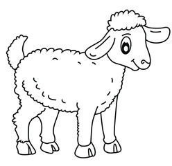 Cute cartoon hand drawn vector baby sheep outline.