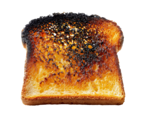 Burnt bread slice with crispy edges and rich texture for culinary use