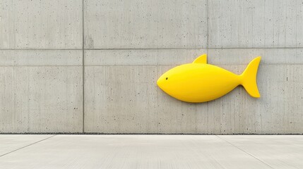 A yellow fish on a concrete wall.