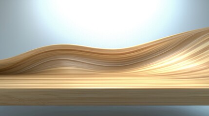 A wooden table with a curved top and a light blue background.