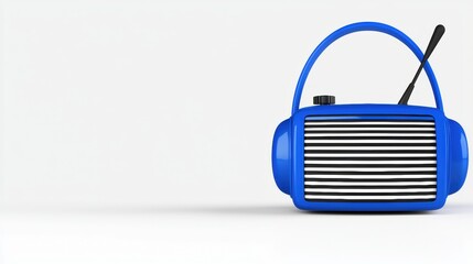 A blue and black striped radio with a black antenna.