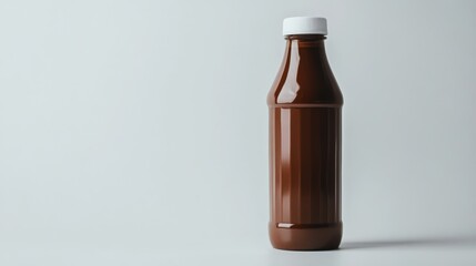 A sleek, modern bottle of rich chocolate syrup, perfect for dessert toppings or baking.