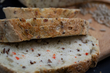 slices of bread on wooden board