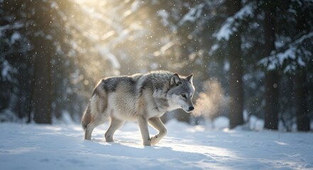 Fototapeta premium Majestic Gray Wolf in Winter Wonderland