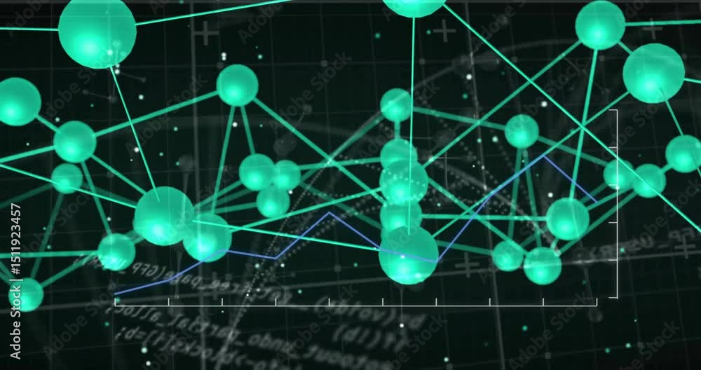 Poster upon starting animation neon-green sphere network rotating left tilting pulsing showing data flow