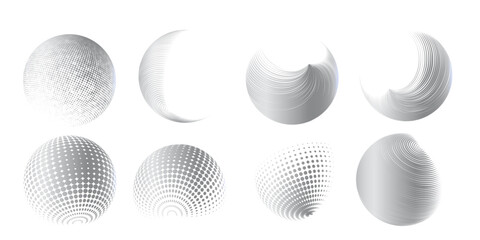 Contemporary set of halftone rounded 3d figures.