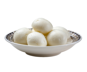 Steamed buns served in a decorative bowl ideal for sharing meals on a transparent background, cut out