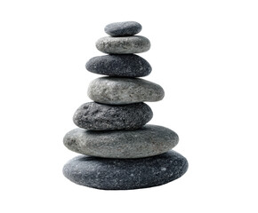 Balancing smooth stones for meditation and harmony on a transparent background, cut out