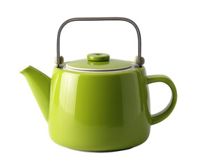 Obraz premium Elegant green teapot for modern kitchen decor and tea brewing on a transparent background, cut out