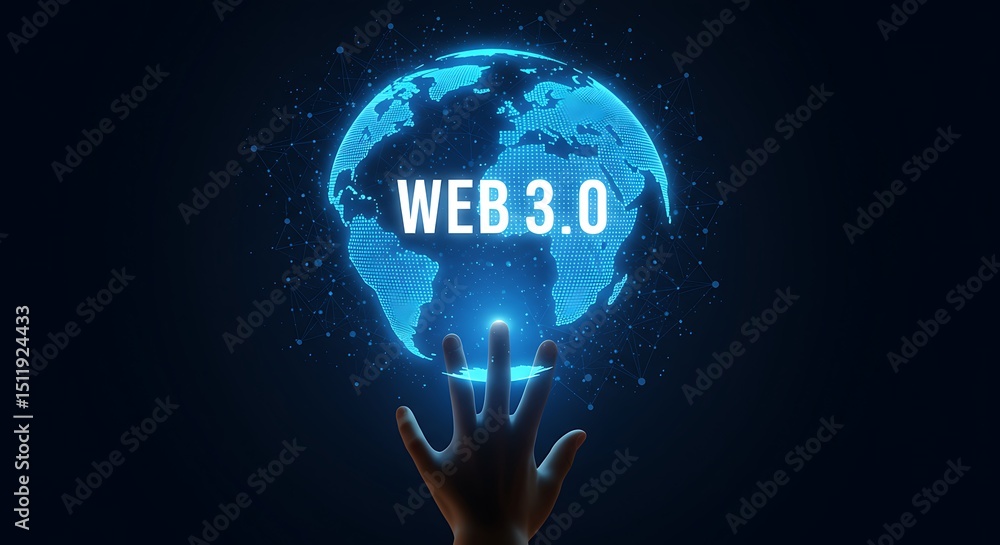Poster futuristic web 30 concept with glowing earth globe and digital connection on dark background