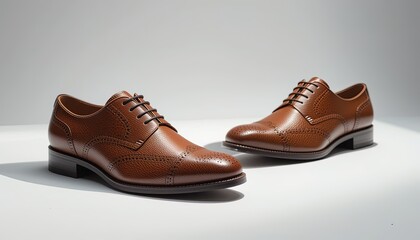 Pair of brown leather brogues with perforated detailing.