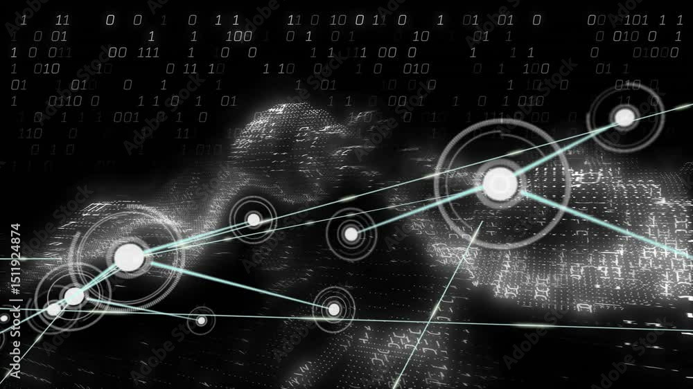 Poster pulsing center node emerging on dark digital plane sparking network links and visualizing data flow