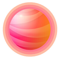 Fantasy cartoon planet design isolated on transparent background in pink yellow color. Pink yellow glossy bubble. Design for logo, sticker, print, decor, etc.
