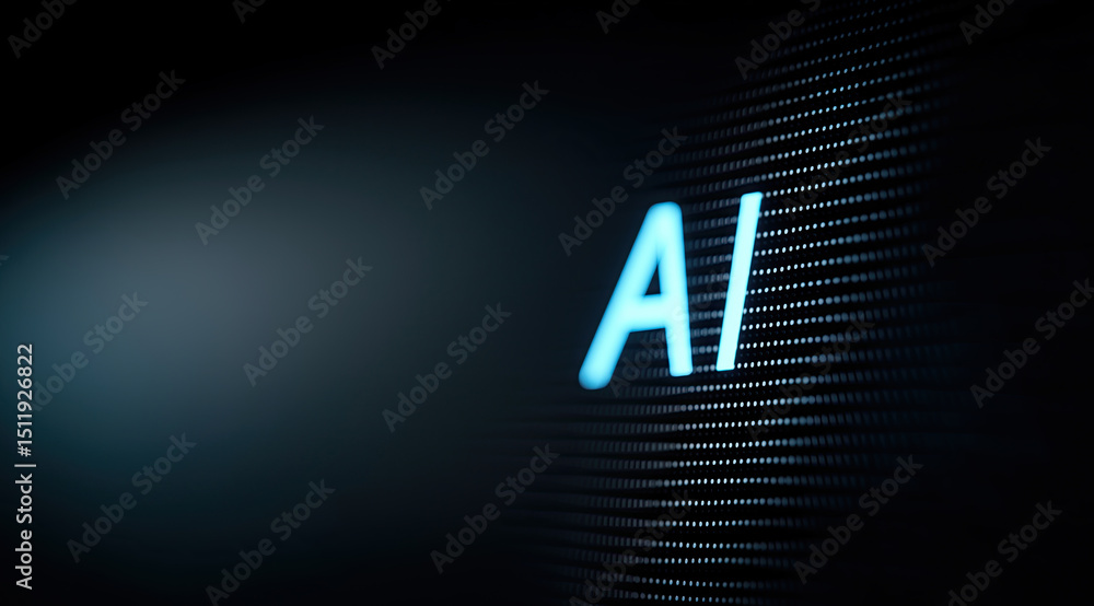 Aufkleber glowing artificial intelligence text with digital background