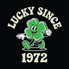 Cheerful Animated Four-Leaf Clover Character on Black Background