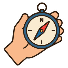 hand holding compass navigation nature outdoor activity flat color vector illustration template design