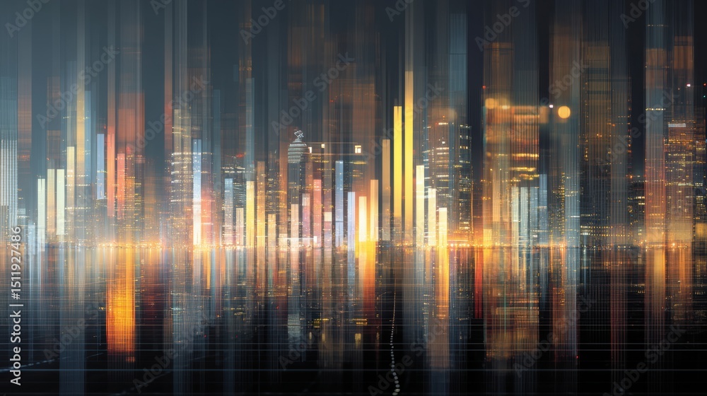 Aufkleber abstract digital representation of city skyline with highlights and lines, symbolizing data and conn