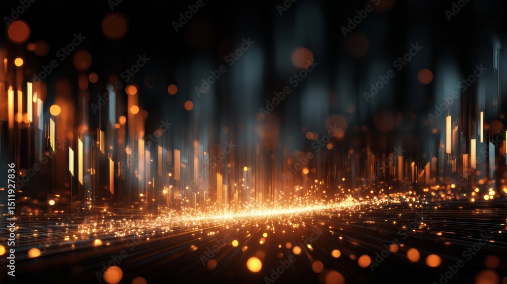 Poster an abstract composition featuring vibrant light streaks and glowing particles creating a dynamic vis