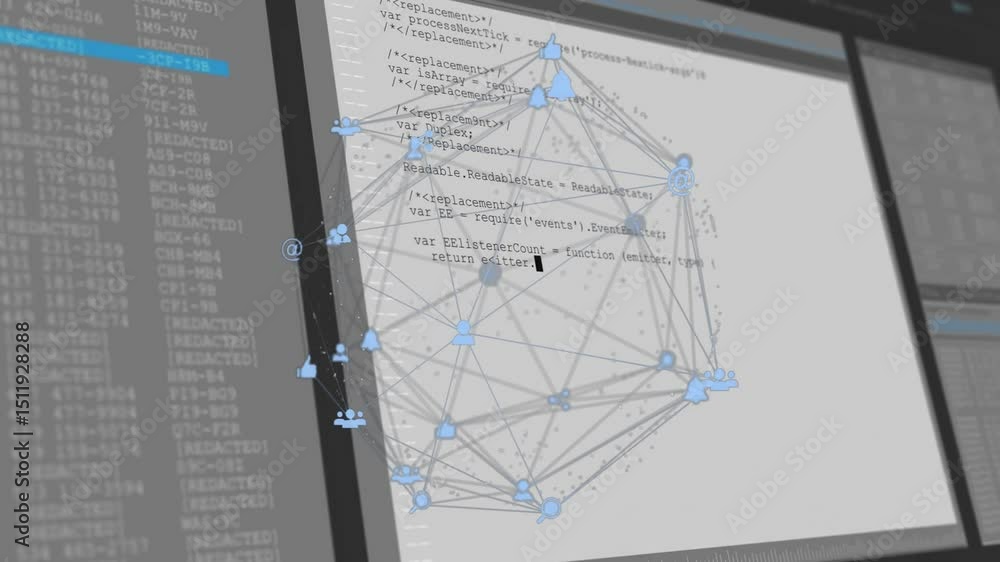  network sphere rotating when camera shifting view, pulsing nodes appearing as code editor updating