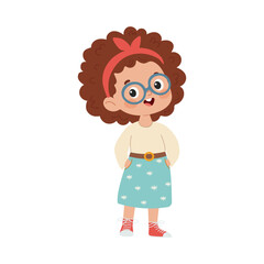 Cute little girl in glasses. Vector illustration on white background.