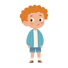 Cute little  boy standing with a smile. Child illustration on white background