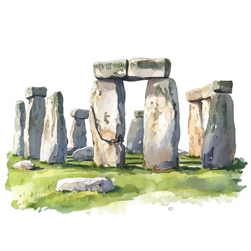 recommend clip art: watercolor vector of Stonehenge, high quality, isolated on a white background.