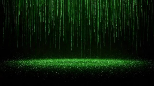Digital green data rain background for technology and media use  