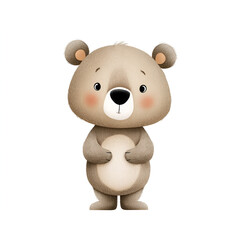 Fototapeta premium Cute cartoon bear illustration with soft fur and round features, standing upright with a friendly expression, perfect for children's books and playful designs