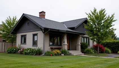 Charming Modern House Surrounded by Garden and Greenery in a Suburban Landscape