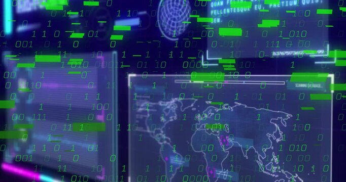 Digital interface showing analytics scanning data filling progress activating code flooding screen