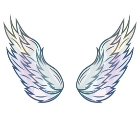 Watercolor wings sketch isolated on white background. Hand drawn vector wing in open position. Design elements in coloring style.