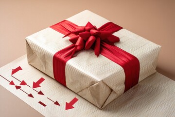 Obraz premium A visual guide with arrows showing how to wrap a gift from unrolled paper to finished bow on top