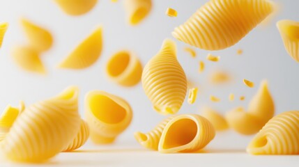 Flying shells of pasta capture the essence of culinary creativity, perfect for food lovers and chefs alike.