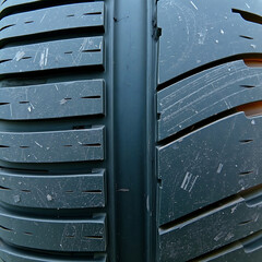 Weathered Tire Tread – Faded Rubber Surface with Dust and Cracks, Ultra Close-Up