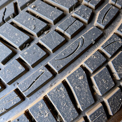 Weathered Tire Tread – Faded Rubber Surface with Dust and Cracks, Ultra Close-Up
