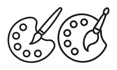 Paint Palette and Brush Outline Icons - Artistic Tools, Palette paint brush Icon symbol template for graphic and web design collection logo vector illustration


