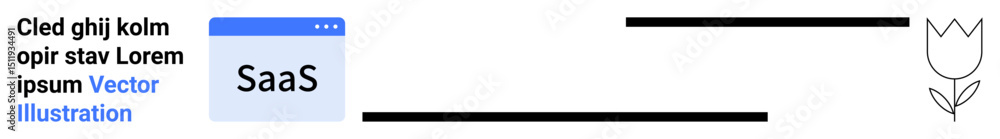 Poster saas interface in window tab layout beside single-line tulip icon, linked by thin black lines. ideal