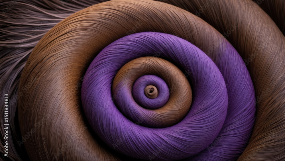 Poster a close-up view of a vibrant spiral pattern featuring shades of purple and brown, creating an intric
