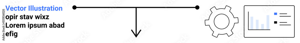 Poster straight arrow connecting a gear and a data chart, accompanied by text. ideal for workflow, planning