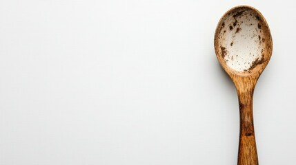 A wooden spoon with a white interior and dark brown handle.