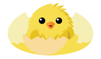 Fototapeta premium Cute yellow chick hatching from egg shell