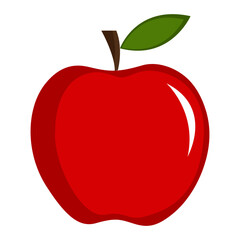 Red apple with green leaf on white background. Vector illustration. Flat design. EPS 10.