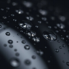 Black Glass Surface with Water Droplets – Reflective Macro Texture in Moody Lighting