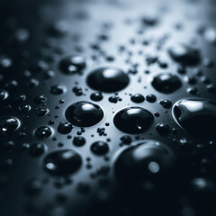 Black Glass Surface with Water Droplets – Reflective Macro Texture in Moody Lighting