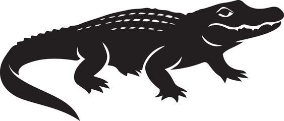 Silhouette of an alligator, a fierce reptile with scaly skin and sharp teeth