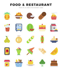 Collection of Food and Restaurant 25 Flat Icons Pack.