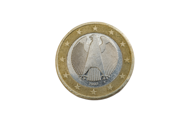 Reverse or tails side of a 2002 one euro coin from the Federal Republic of Germany, featuring the German federal eagle symbolizing national sovereignty, encircled by twelve stars of the European Union