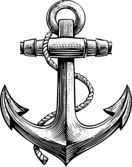 A strong black and white line art illustration of a ship's anchor.