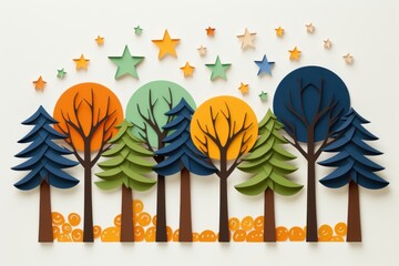 Obraz premium Colorful forest paper cutout illustration