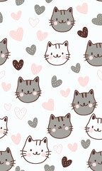Adorable Cartoon Cats and Hearts Pattern Design